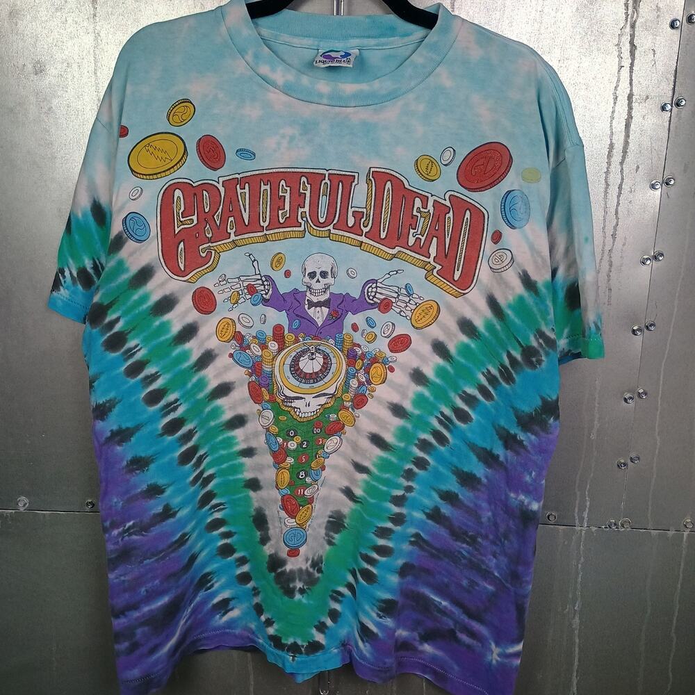Grateful Dead Las Vegas Vintage 90s Roulette Liquid Blue Gamble Skull Shirt XL - Picture 4 of 9